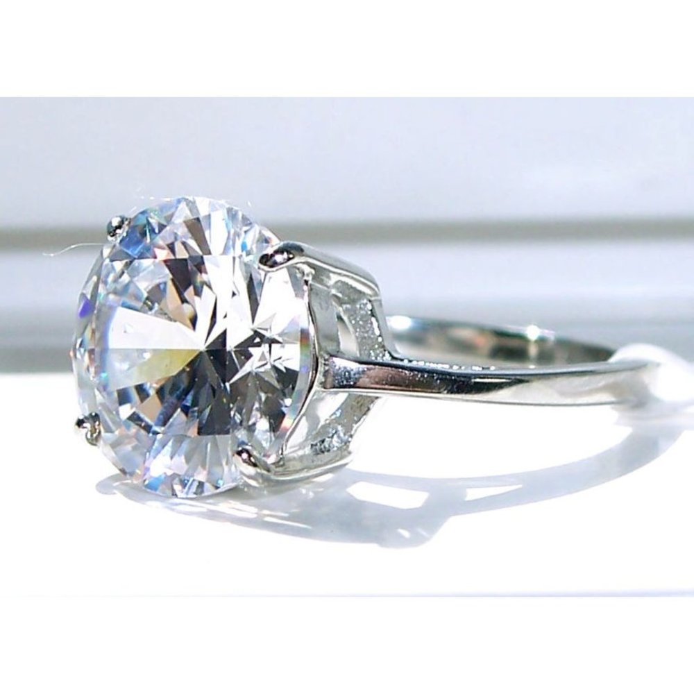 Round Cut Solitaire Ring Cubic Zirconia Stainless Steel Women's - Picture 3 of 16